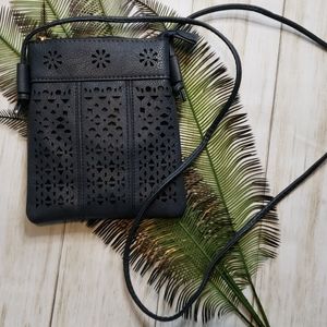 Vegan Leather Navy Flora accent crossbody …